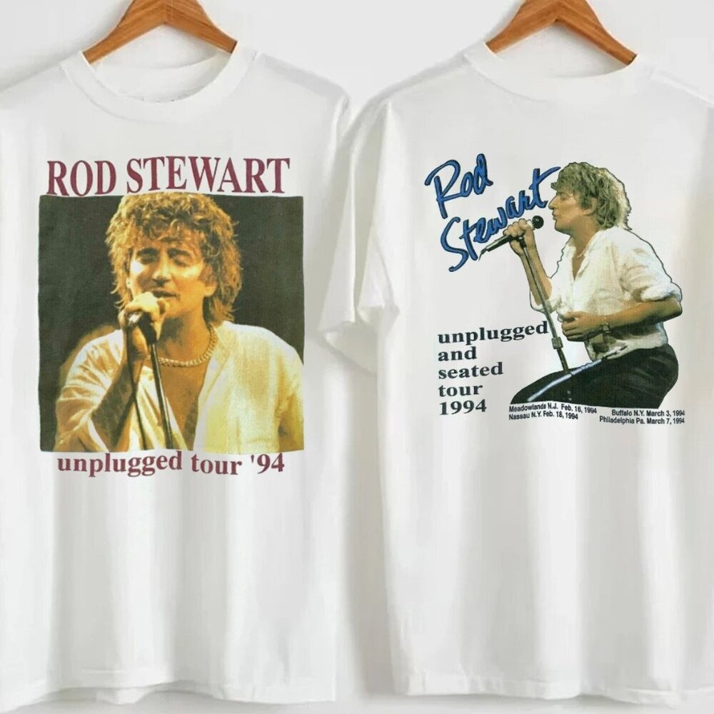 Rod Stewart 1994 Unplugged And Seated Tour Graphic 2 Sided T-Shirt Music Tee 91